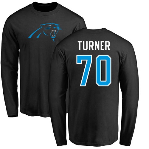 Carolina Panthers Men Black Trai Turner Name and Number Logo NFL Football #70 Long Sleeve T Shirt